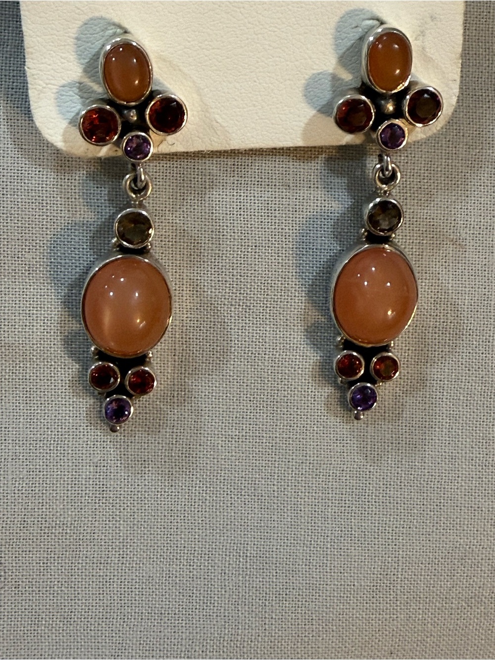 Nicky Butler Sterling Silver Peach Moonstone Drop Earrings w/multi gemstones